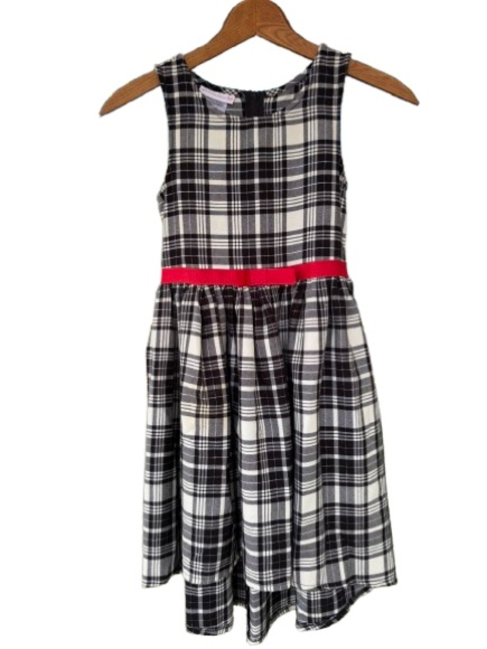 Bonnie Jean Girl’s Black & White Plaid Dress with Red Waistband Size 10 Holiday